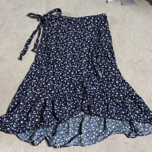 Floral Wrap Navy Midi Skirt